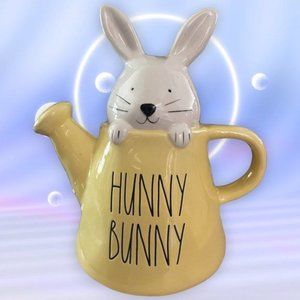 Rae Dunn HUNNY BUNNY Decor Pastel Yellow Watering Can Large Letters LL New